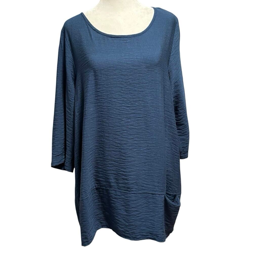Christopher Calvin Size M Tunic Top Blue Lagenlook Made in USA